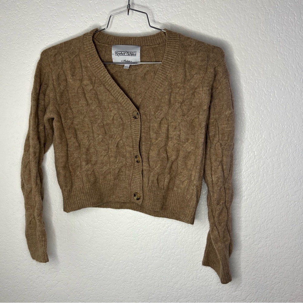 Reserve Fairfax Knit Three Button Cardigan Sweater Medium Tan Brown